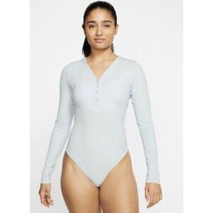 Nike Dri-Fit Gray Luxe Henley Long Sleeve Open Back Yoga Bodysuit L